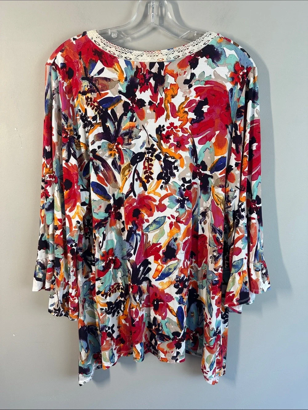 Logo by Lori Goldstein Floral Printed Cardigan Ruffles Lace Size XL